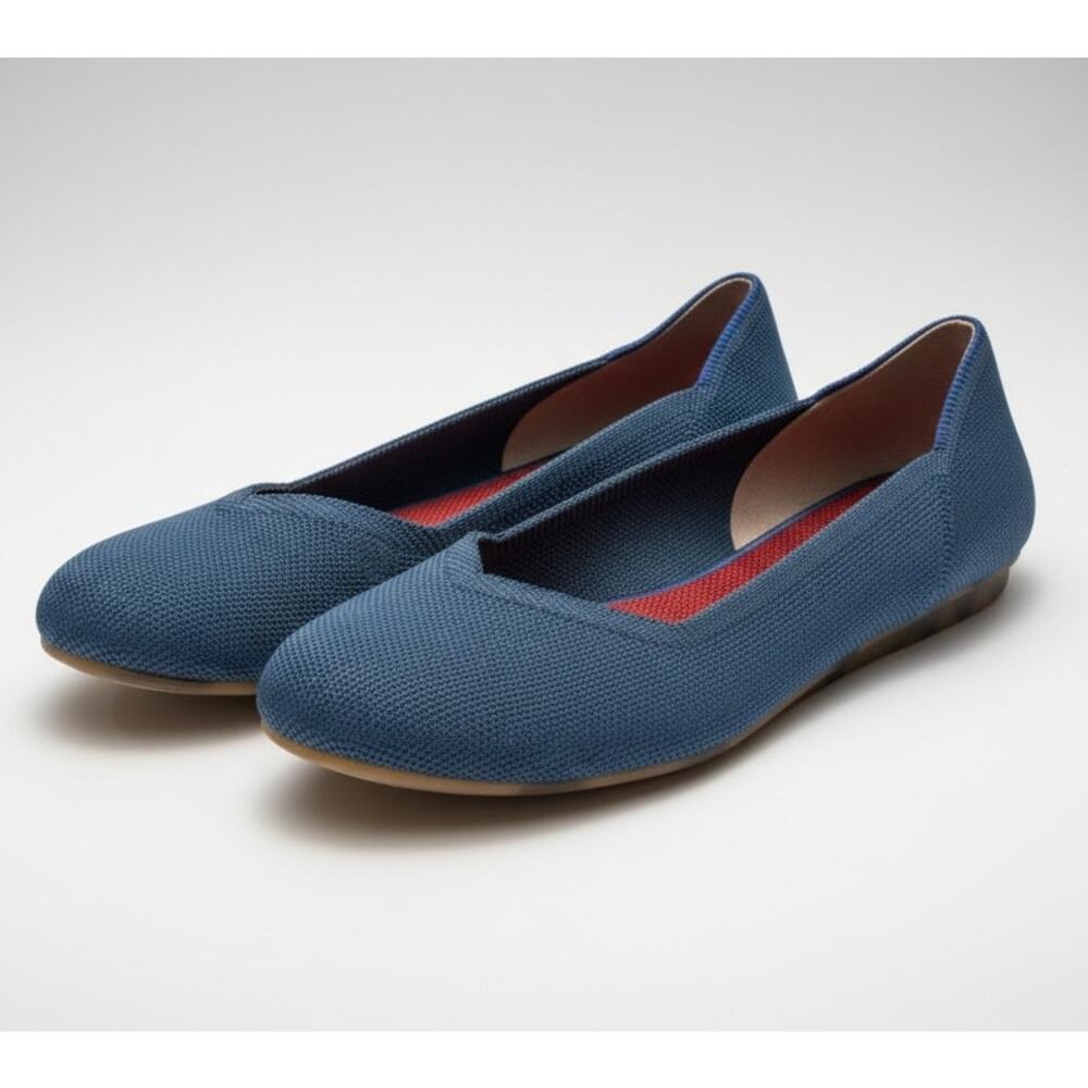 Rothy’s The Flat in Indigo Blue Round Toe V-Neck Tortoise Sole 8.5